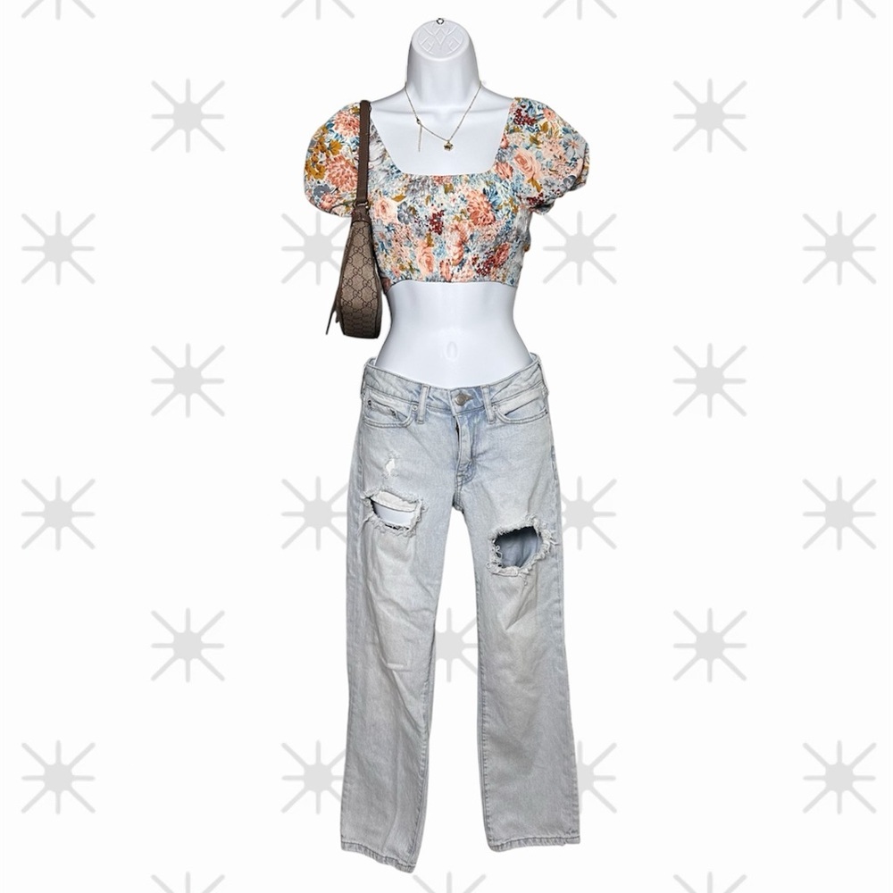 Aeropostale Distressed Light Wash jeans Ripped wide Leg Denim Streetwear size00